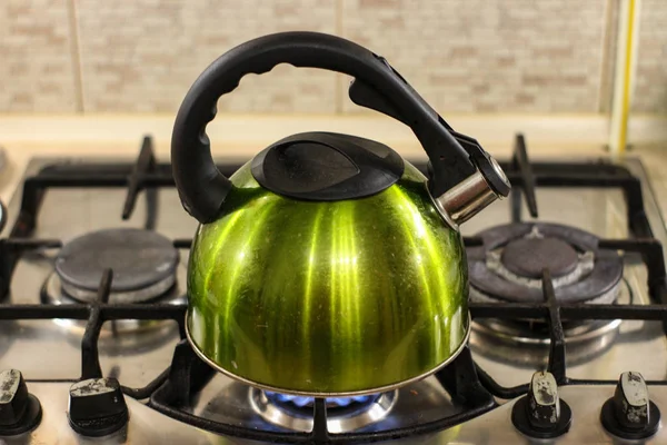 Green Teapot Stove — Stock Photo, Image