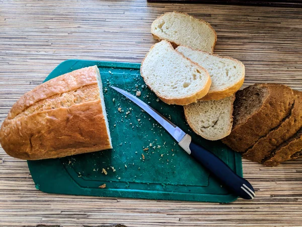 Pan Rebanado Pan Blanco Cuchillo — Foto de Stock