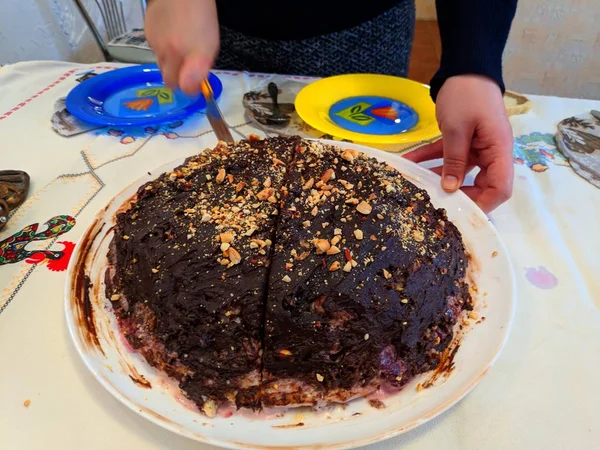 Délicieux Gâteau Chocolat Gâteau Fait Maison — Photo