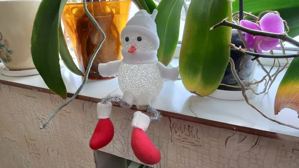 Toy Snowman Window Winter — Stock Photo, Image