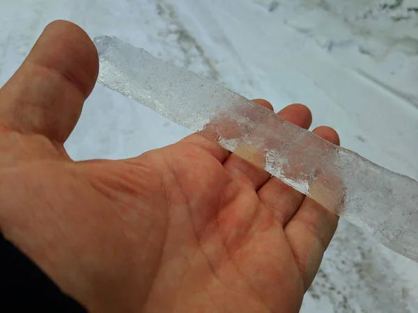 Big Icicle Hand Piece Transparent Ice Hand — Stock Photo, Image