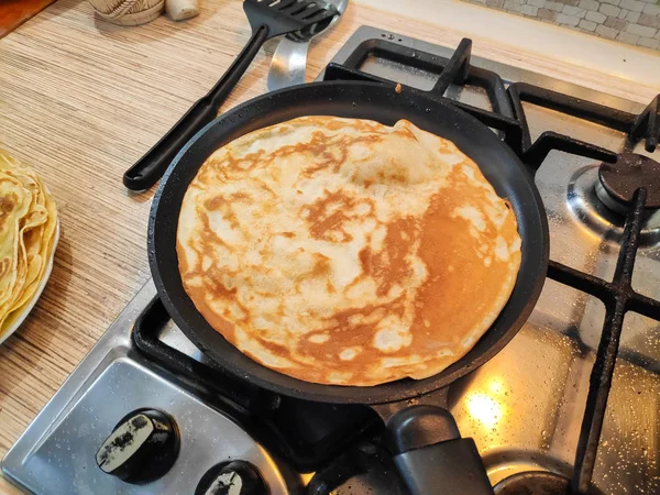 Deliciosos Panqueques Panqueques Cocina Panqueques Una Sartén — Foto de Stock