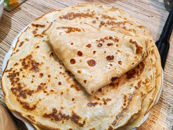 Délicieuses Crêpes Crêpes Cuisson Crêpes Dans Une Casserole — Photo