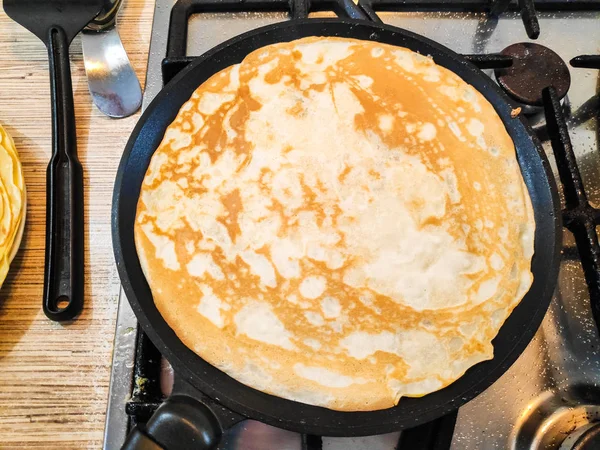 Deliciosos Panqueques Panqueques Cocina Panqueques Una Sartén — Foto de Stock