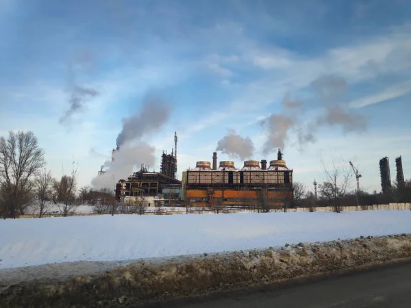 Škodlivé Emise Rostlin Továrna Potrubí Zimě Ekologické Problémy — Stock fotografie