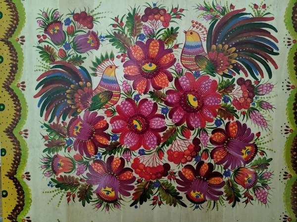 Όμορφη Τέχνη Ζωγραφική Ξύλο Χειροποίητο Έθνικ Μοτίβο Και Μοτίβο Petrikovskaya — Φωτογραφία Αρχείου