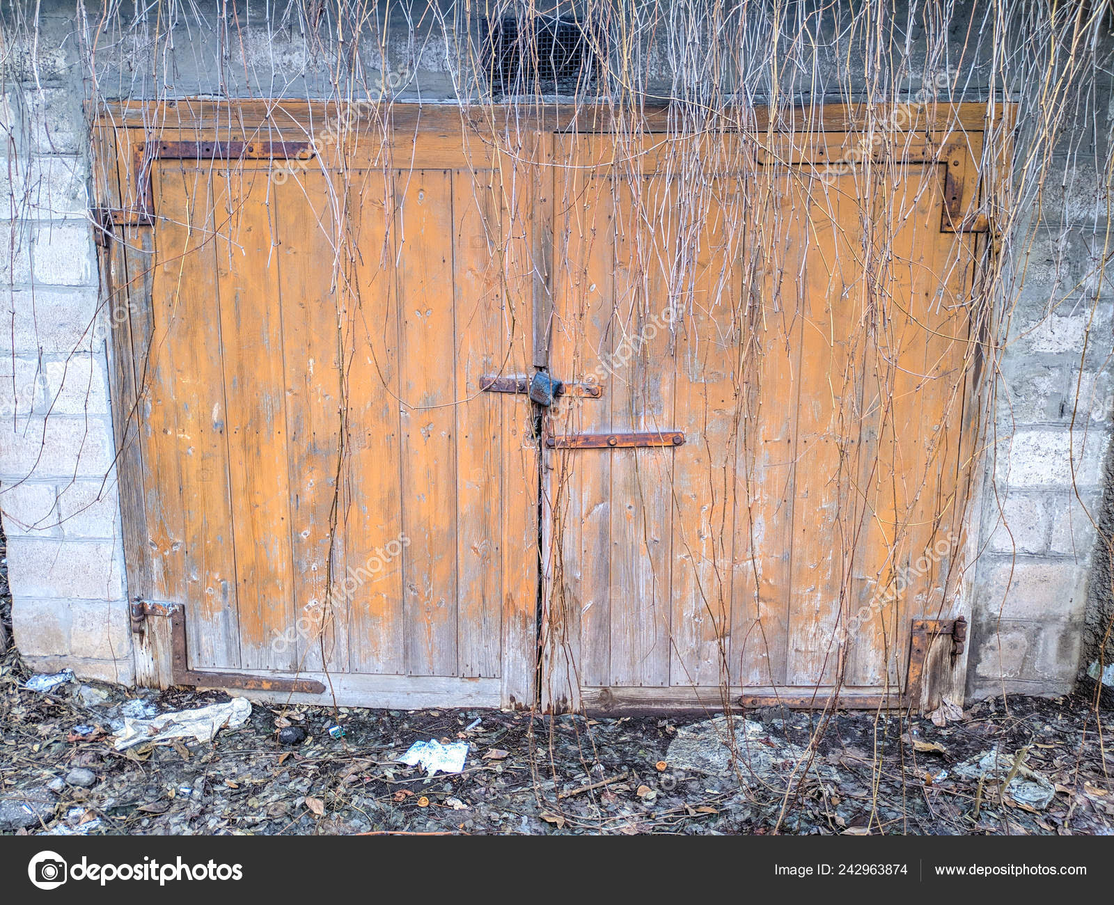 Old Wooden Gate Vintage Garage Door Stock Photo