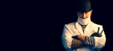 Diş hekimi Doktor, bir bıyık ve sakal ile şapkalı bir adam portresi