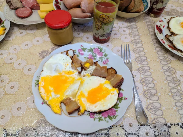 Scrambled Eggs Bacon — Stock Photo, Image
