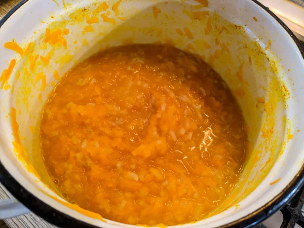 Yellow Porridge Cooking Pumpkin Porridge — Stok fotoğraf