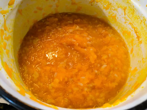 Porridge Giallo Cottura Porridge Zucca — Foto Stock