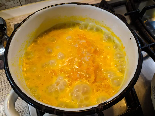 Yellow Porridge Cooking Pumpkin Porridge — Stok fotoğraf