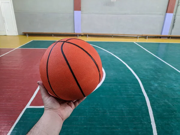 Pallacanestro Campo Basket Palla Mano — Foto Stock