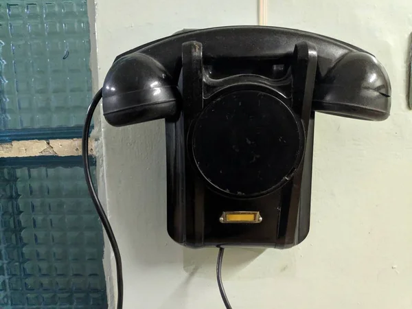 Vintage Zwarte Telefoon Muur — Stockfoto