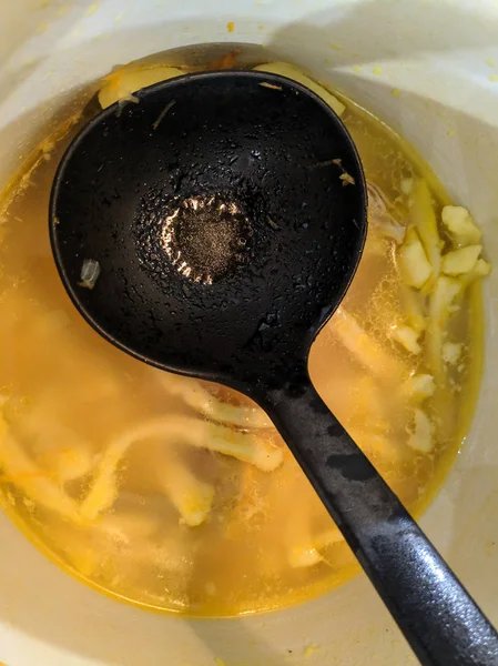delicious homemade soup in a pan, cooking soup