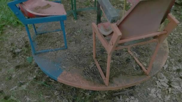 Old Attractionbroken Carousel Deserted Place Abandoned Amusement Park — Stock Video