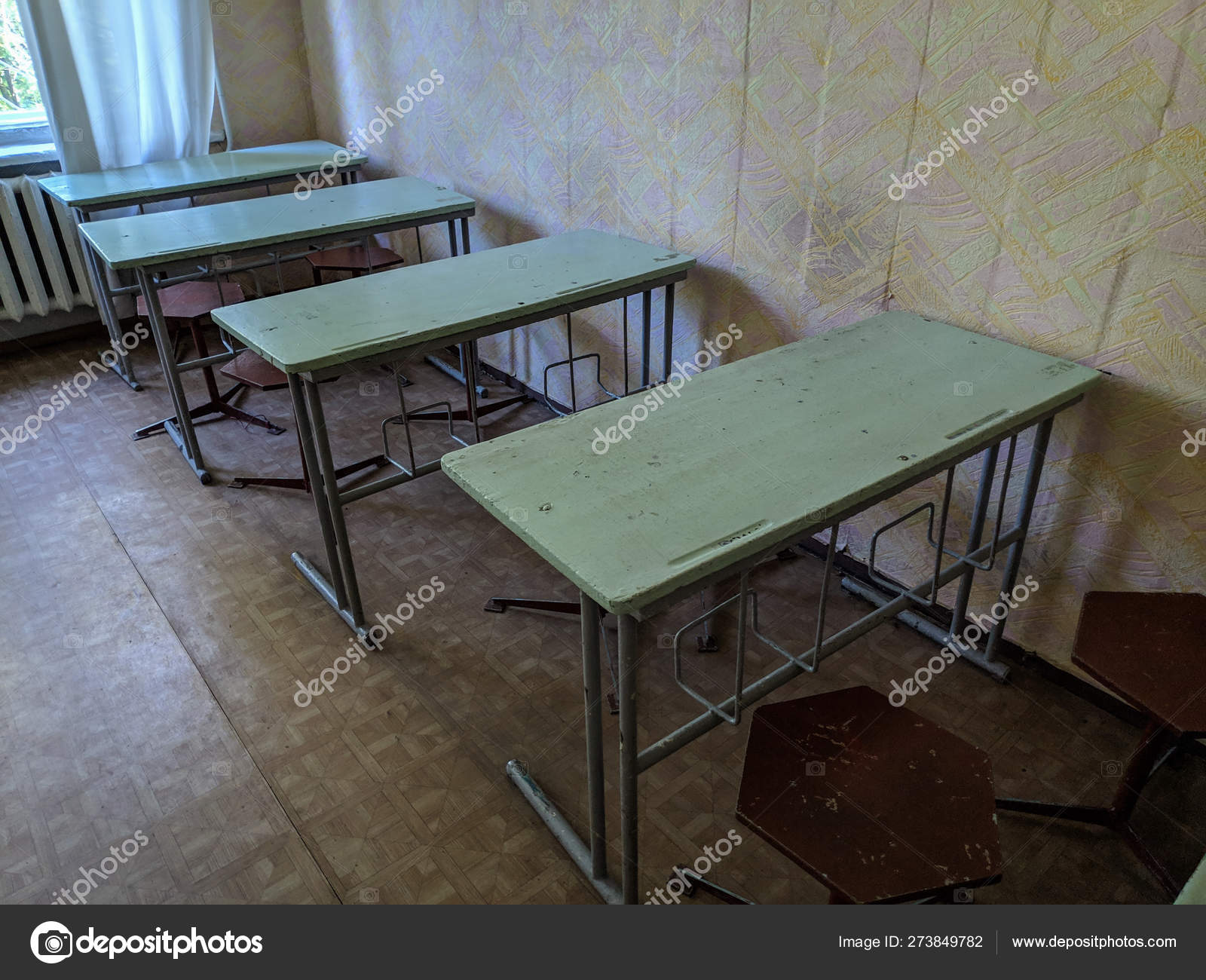 Vintage Tables Chairs Old Classroom Lecture Hall Student Audience