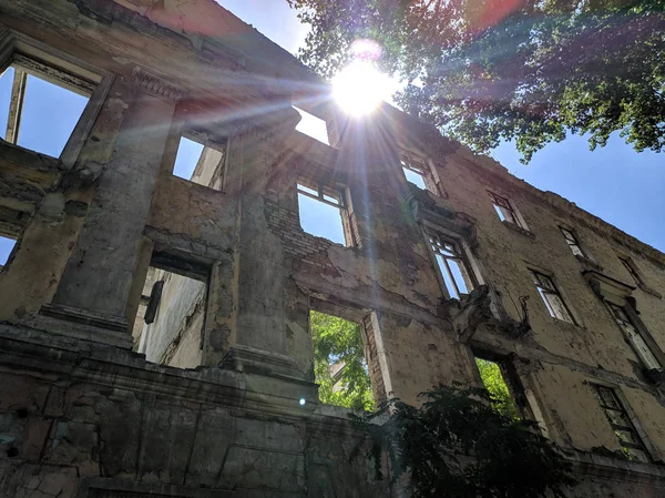 old destroyed houses. vintage architecture. town houses. architectural elements