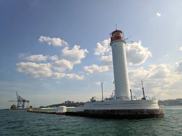 Vintage Leuchtturm Weißen Meer Schöner Hafen Leuchtturm — Stockfoto