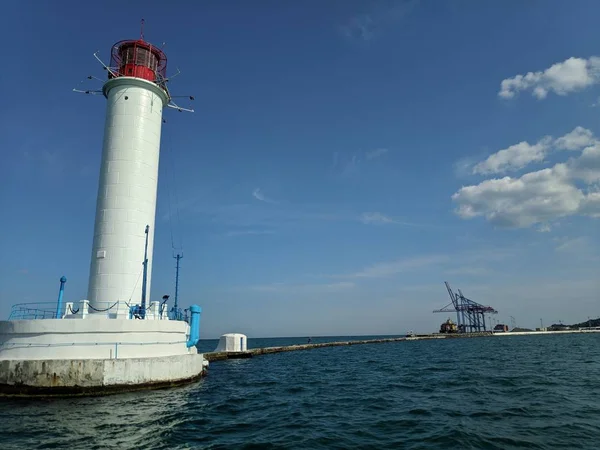 Vintage Leuchtturm Weißen Meer Schöner Hafen Leuchtturm — Stockfoto