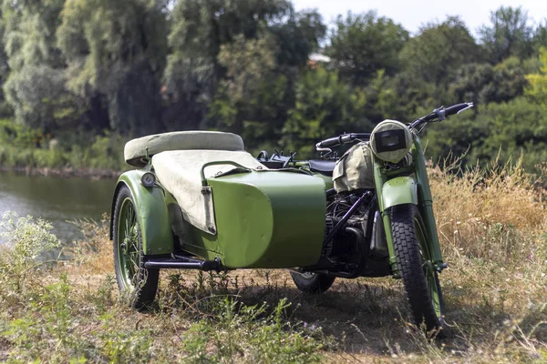 Motocicleta Vintage Com Sidecar Motocicleta Militar — Fotografia de Stock