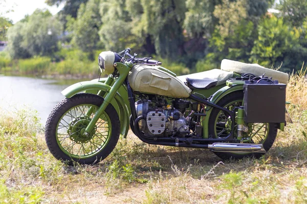 vintage motorcycle with a sidecar. military motorcycle.