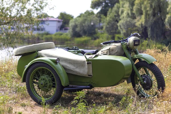 vintage motorcycle with a sidecar. military motorcycle.