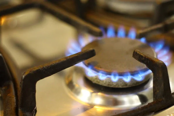 Blue Flame Gas Gas Stove Natural Gas Burning — Stock Photo, Image