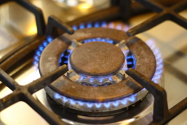 Blue Flame Gas Gas Stove Natural Gas Burning — Stock Photo, Image
