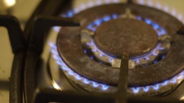 ガスストーブから火が出た天然ガスの青い火 — ストック動画