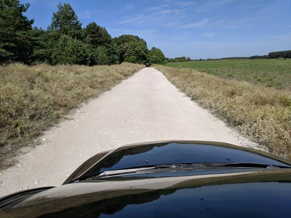 Riding Car Vehicle Interior Driver Rides Dirt Road — Stock Photo, Image