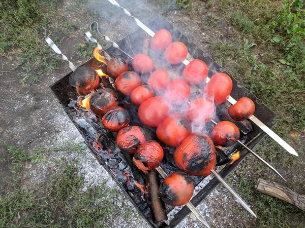 Tomates Para Fritar Fogo Tomates Torrados — Fotografia de Stock