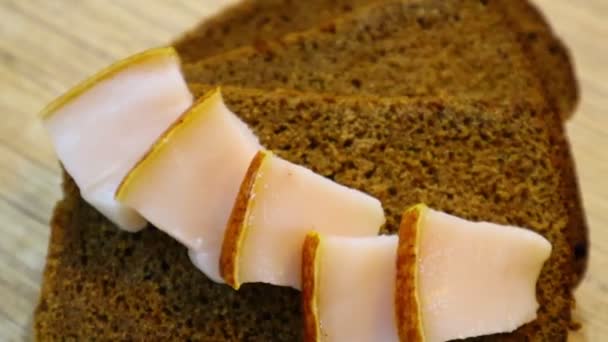 Brown Bread Lard Sandwich Bacon — Stock Video