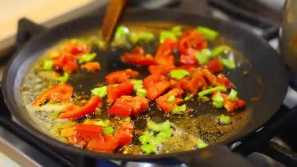 Warzywa Smażone Patelni — Wideo stockowe