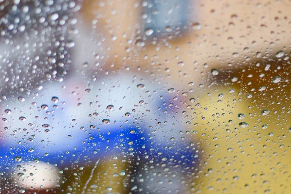 Regendruppels Het Glas Herfstregen Transparante Druppels — Stockfoto