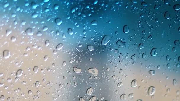 Gotas Chuva Vidro Chuva Outono Grandes Gotas Transparentes — Vídeo de Stock