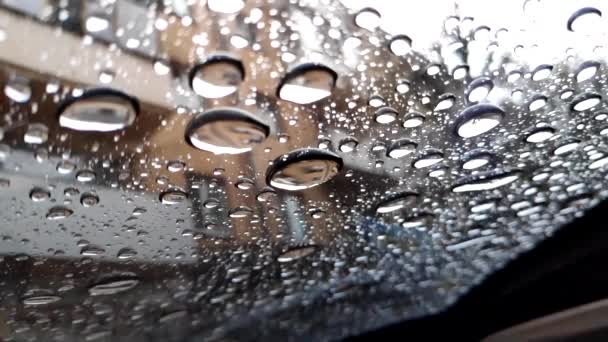 Large Drops Glass Slow Motion Video Big Raindrops — Stock Video