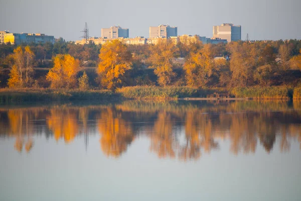 Beautiful Autumn Landscape Autumn Trees Reflected Water — Stock Photo, Image