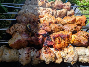 ateşte et pişirmek. Lezzetli kebap.