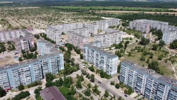 Stadsgezicht Vanaf Een Hoogte Straten Huizen Van Stad Vanaf Een — Stockvideo