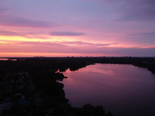 Belo Pôr Sol Roxo Paisagem Pôr Sol — Fotografia de Stock