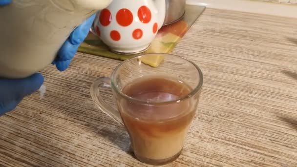 Herbata Przezroczystej Filiżance Herbata Czarna — Wideo stockowe