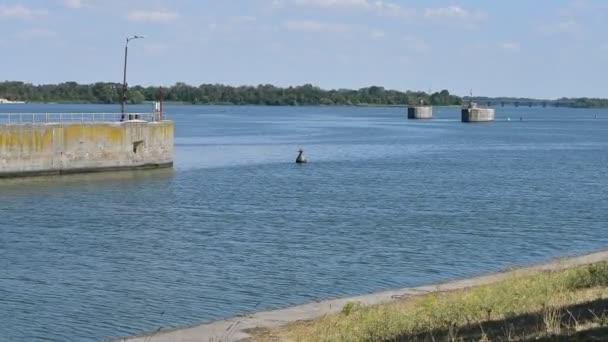 Nehir Limanı Dalgalar Hidroelektrik Santrali Gemilerin Geçidi — Stok video