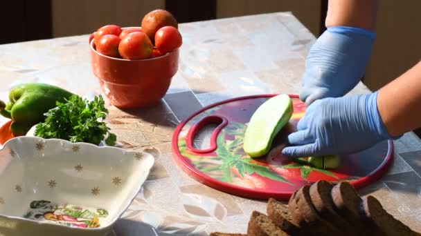 Zöldségsaláta Salátát Főzök Zöldségszeletelés Otthoni Főzés — Stock videók