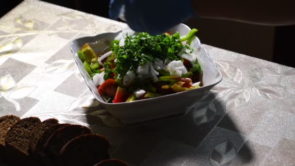 Salada Legumes Salada Cozinha Cortar Vegetais Cozinha Caseira — Vídeo de Stock