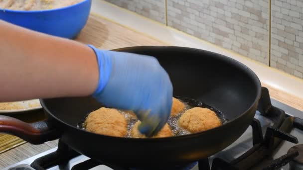 烹饪片 在平底锅里放上美味的自制切片 自制饮食食品 — 图库视频影像