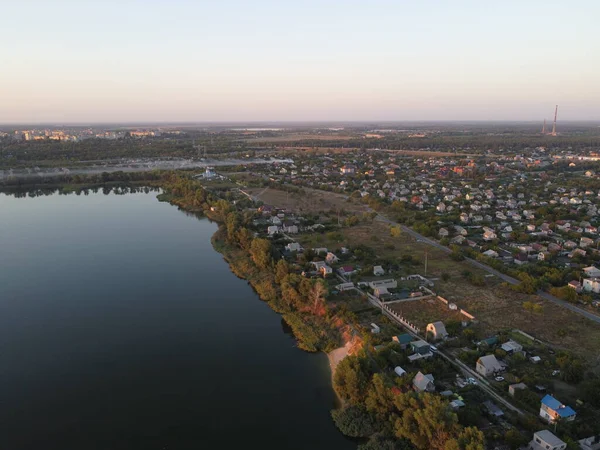 Avondlandschap Met Zonsondergang Rivier Zon Van Boven Landschap Een Zomeravond — Stockfoto