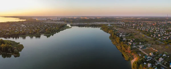 Evening Landscape Sunset River Sun Landscape Summer Evening Drone — Stock Photo, Image