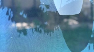 Duvardaki gölge. mavi arka plan. nesnelerin gölgesi. Şeffaf kumaş