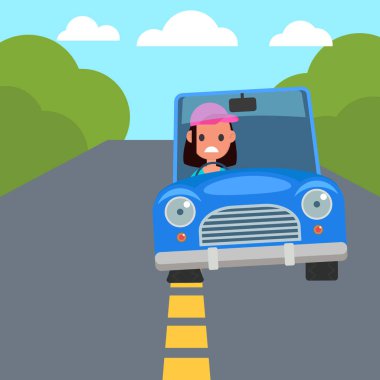 Düz tasarım araba sürüş karakter. Araba paylaşımı. düz lastik değiştir. Vektör